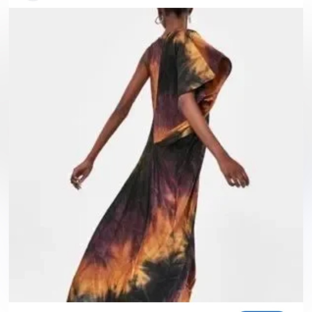 Zara Asymmetrical maxi dolman one shoulder Dress in shimmery brown tie dye hues
